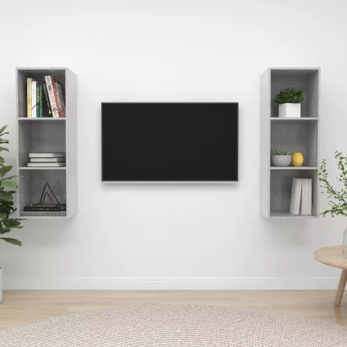 vidaXL 2 db betonszürke szerelt fa falra szerelhető TV-szekrény
