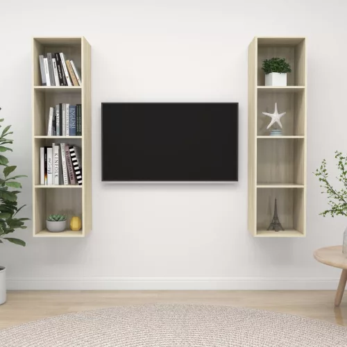 vidaXL 2 db tölgyszínű szerelt fa falra szerelhető TV-szekrény