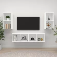 vidaXL 4 db fehér szerelt fa falra szerelhető TV-szekrény