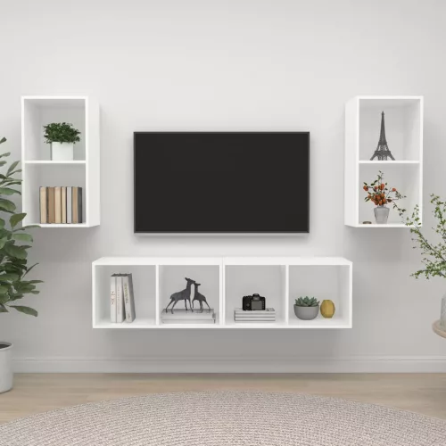 vidaXL 4 db fehér szerelt fa falra szerelhető TV-szekrény