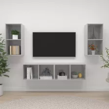   vidaXL 4 db betonszürke szerelt fa falra szerelhető TV-szekrény