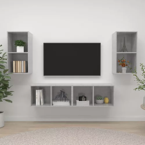 vidaXL 4 db betonszürke szerelt fa falra szerelhető TV-szekrény
