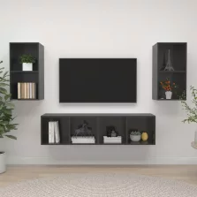   vidaXL 4 db magasfényű szürke szerelt fa fali TV-szekrény