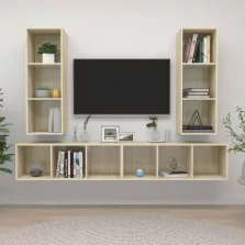   vidaXL 4 db tölgyszínű szerelt fa falra szerelhető TV-szekrény