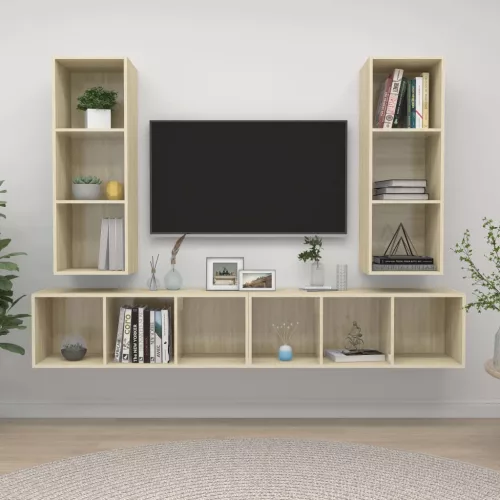 vidaXL 4 db tölgyszínű szerelt fa falra szerelhető TV-szekrény