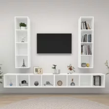 vidaXL 4 db fehér szerelt fa falra szerelhető TV-szekrény
