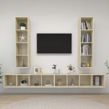   vidaXL 4 db tölgyszínű szerelt fa falra szerelhető TV-szekrény