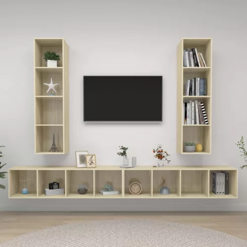 vidaXL 4 db tölgyszínű szerelt fa falra szerelhető TV-szekrény