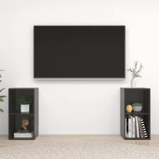   vidaXL 2 db magasfényű szürke szerelt fa TV-szekrény 72 x 35 x 36,5 cm