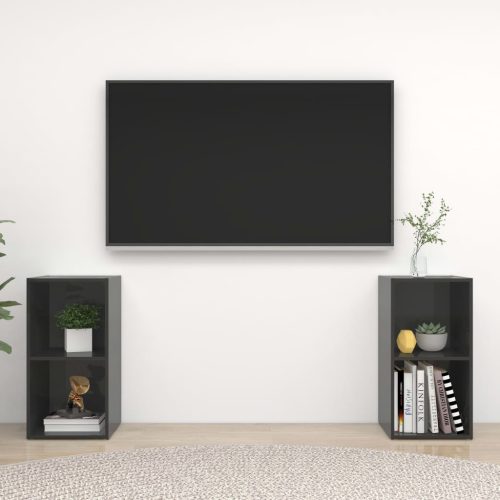 vidaXL 2 db magasfényű szürke forgácslap TV-szekrény 72 x 35 x 36,5 cm