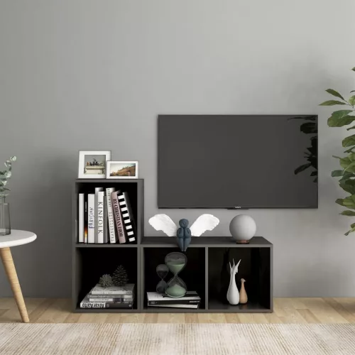 vidaXL 2 db magasfényű szürke szerelt fa TV-szekrény 72 x 35 x 36,5 cm