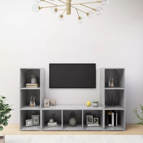 vidaXL 3 db betonszürke szerelt fa TV-szekrény 107 x 35 x 37 cm