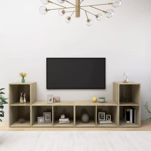 vidaXL 4 db sonoma tölgy színű szerelt fa TV-szekrény 72x35x36,5 cm