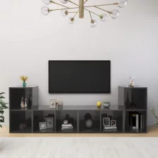   vidaXL 4 db magasfényű szürke szerelt fa TV-szekrény 72 x 35 x 36,5 cm