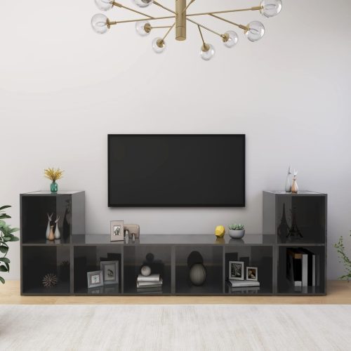 vidaXL 4 db magasfényű szürke forgácslap TV-szekrény 72 x 35 x 36,5 cm