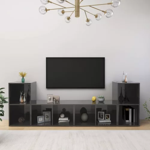 vidaXL 4 db magasfényű szürke szerelt fa TV-szekrény 72 x 35 x 36,5 cm
