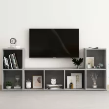 vidaXL 3 részes betonszürke szerelt fa TV-szekrény szett