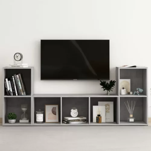 vidaXL 3 részes betonszürke szerelt fa TV-szekrény szett