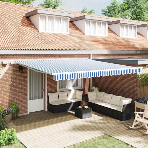 vidaXL Behúzható napellenző with Kék és fehér 4.5 x 3 m Szövet és fém