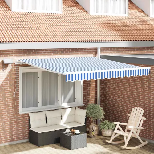 vidaXL Behúzható napellenző Kék és Fehér 350 x 250 cm