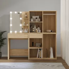   vidaXL sonoma színű szerelt fa LED-es fésülködőasztal 2 szekrénnyel