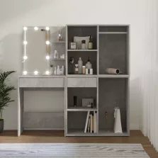   vidaXL betonszürke szerelt fa LED-es fésülködőasztal 2 szekrénnyel