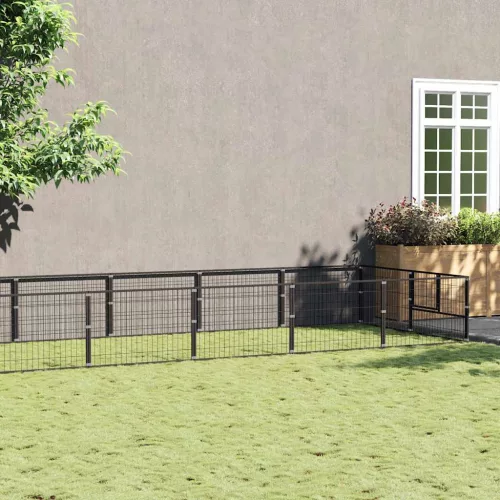 vidaXL fekete acél kutyakennel 16 m²