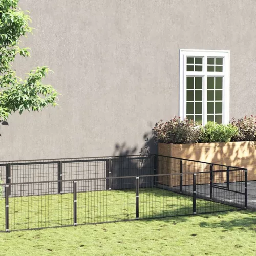 vidaXL fekete acél kutyakennel 15 m²