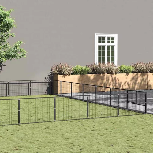 vidaXL fekete acél kutyakennel 63 m²