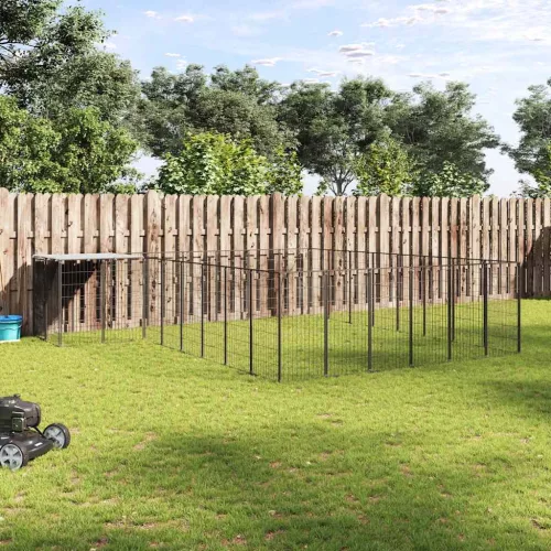 vidaXL fekete acél kutyakennel 15,73 m²