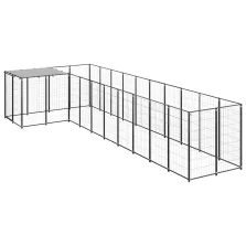 vidaXL fekete acél kutyakennel 7,26 m²