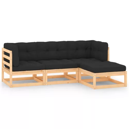 vidaXL 4 részes tömör fenyőfa kerti ülőgarnitúra párnákkal