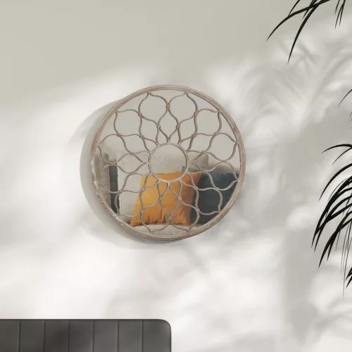 vidaXL homokszínű kerek vas tükör beltéri használatra 60 x 3 cm