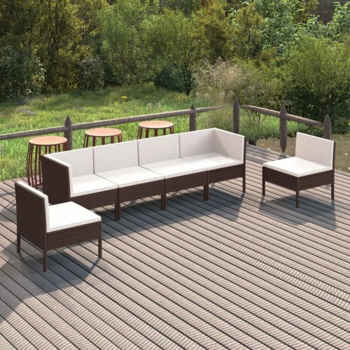 vidaXL 6 részes barna polyrattan kerti ülőgarnitúra párnákkal