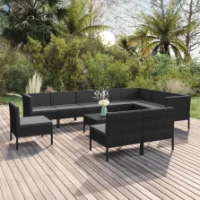   vidaXL 11 részes fekete polyrattan kerti ülőgarnitúra párnákkal