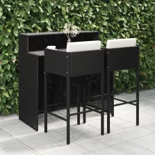   vidaXL 3 részes fekete polyrattan kültéri bárszett párnákkal