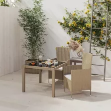   vidaXL 3 részes bézs polyrattan kültéri étkezőszett párnákkal