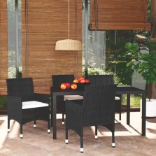   vidaXL 5 részes fekete polyrattan kerti étkezőgarnitúra párnákkal