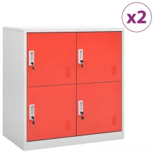   vidaXL 2 db világosszürke-piros acél zárható szekrény 90x45x92,5 cm