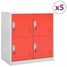   vidaXL 5 db világosszürke-piros acél zárható szekrény 90x45x92,5 cm