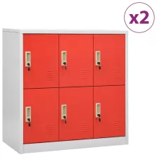   vidaXL 2 db világosszürke-piros acél zárható szekrény 90x45x92,5 cm