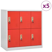   vidaXL 5 db világosszürke-piros acél zárható szekrény 90x45x92,5 cm