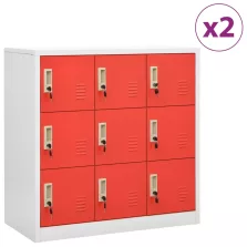   vidaXL 2 db világosszürke-piros acél zárható szekrény 90x45x92,5cm