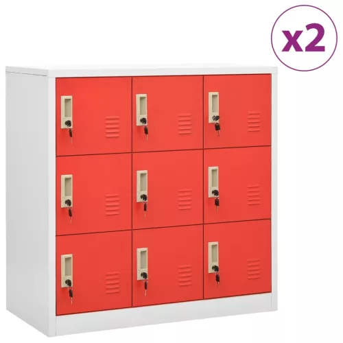 vidaXL 2 db világosszürke-piros acél zárható szekrény 90x45x92,5cm