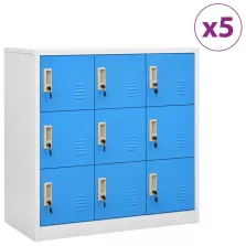   vidaXL 5 db világosszürke-kék acél zárható szekrény 90 x 45 x 92,5 cm