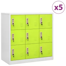   vidaXL 5 db világosszürke-zöld acél zárható szekrény 90 x 45 x 92,5 cm