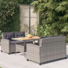   vidaXL 3 részes polyrattan kerti étkezőgarnitúra szürke párnákkal