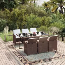   vidaXL 7 részes barna polyrattan kerti étkezőgarnitúra párnákkal