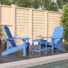 vidaXL vízkék HDPE kerti adirondack székek asztallal