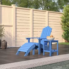   vidaXL vízkék HDPE kerti adirondack szék lábtartóval és asztallal